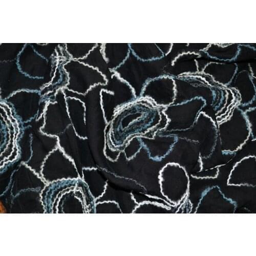 Three-dimensional black plate flower natural hemp fashion fabrics/short-sleeved shirt dress / 1 m