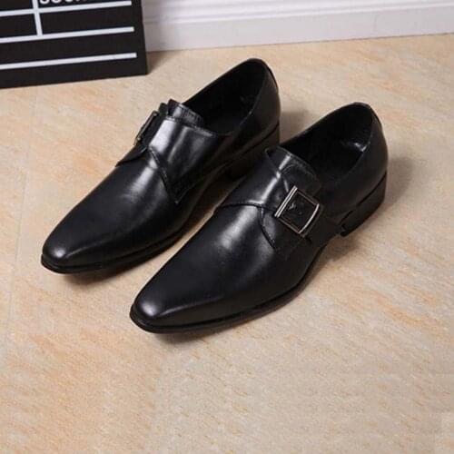 Slip On Mens Formal Shoes Genuine Leather Oxford Rivets Pointed Toe Men Dress Shoes Business Wedding Shoes For Male Loafers