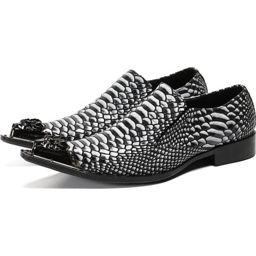 British Snake Skin Pattern Oxford Shoes Men Pointed Toe Shoes Loafers Brogues Graduation Formal Leather Shoes Sapato Masculino