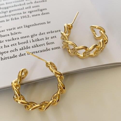 Vintage Hollow Chain Hoop Earrings For Women Simple Circle Statement Earrings Jewelry Metal Geometric Fashion Ear Decor Gifts