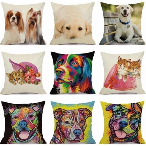 XUNYU Hand Painted Pet Dog Cushion Cover Linen Throw Pillow Cover Car Home Decorative Pillowcase KQ010