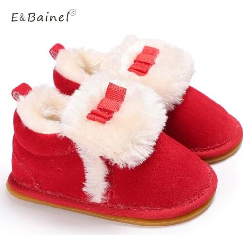 Suede Shallow Baby Shoes Lace-Up Solid Autumn Winter Warm Baby Girl Shoes Rubber Bottom First Walkers Fleece Baby Boot Snow Boot