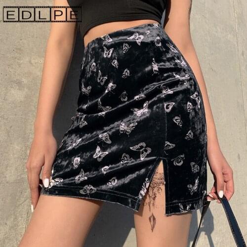 Unif Suede Fork Small Fragrant Wind Skirt Chic Butterfly Printed Girl College Wind Bag Hip Skirt Goth Black Skirt High Fashion