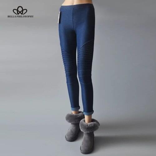Bella Philosophy S knee pleated 4-way Spandex jeans slim was thin pencil pants black dark blue