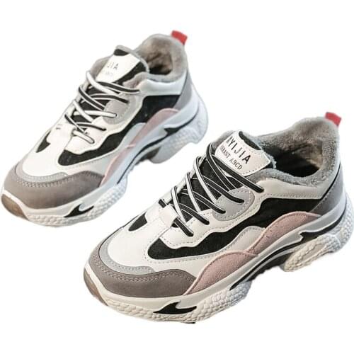 Womens Winter Plush Warm Chunky Sneakers 2020 Fashion Green Reflective Platform Shoes Ladies Brand Casual Leather Sports Shoes