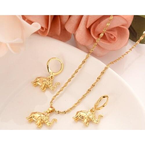 Cute African EthiopiaNecklace Jewelry sets GoldOrigami Elephant Necklace earrins Lucky Pendant For Animal lovers women kidgift