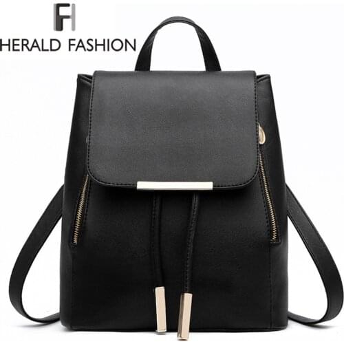 Women Backpack High Quality PU Leather Mochila Escolar School Bags For Teenagers Girls Top-handle Backpacks Herald Fashion