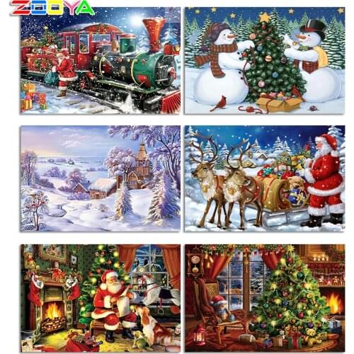 Diamond Painting Cross-Stitch Kits Diamond Embroidery Home Decor Mosaic Rhinestone Painting Train Santa Claus Needlework R1482