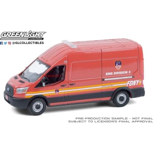 1:64 GreenLight 2019 Ford Transit High Roof-FDNY EMS Collection of die-cast alloy car model toys gifts 1:64 Green