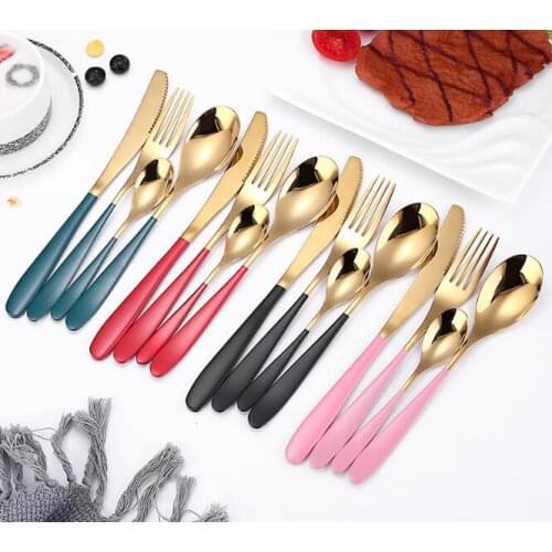 1SET Steel Cutlery Set Gold Cutlery Set Stainless Steel Cutlery Western Dinnerware Set Kitchen Knives Spoon Pink Set XB 044