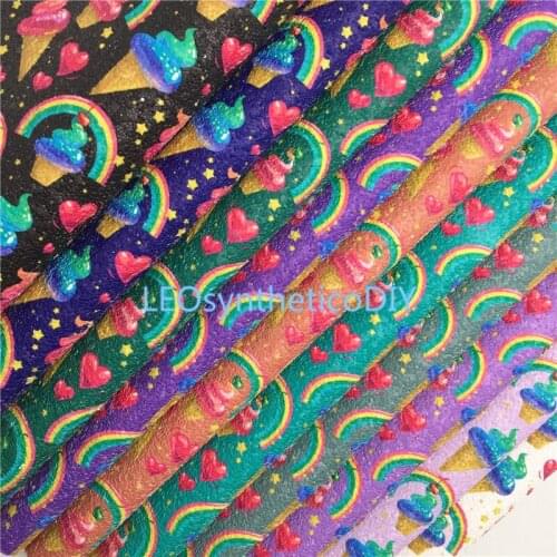 1PC 21X29CM Rainbow Icecream Hearts Printed Chunky Glitter Leather Sheets For Making Bows LEOsyntheticoDIY T501