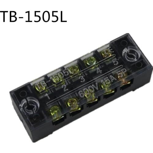 10Pcs 600V 15A TB-1505 Panel Mount Fixed Barrier 5 Position Terminal Block Connector
