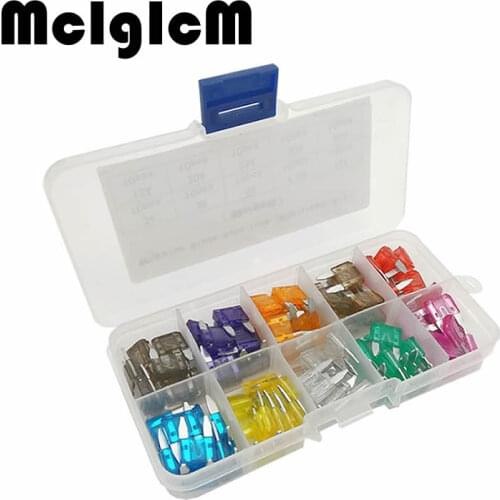 100pcs/lot Mini Auto Fuse 10 Value Car Fuse Blade Kit Assortment with Box 2A 3A 5A 7.5A 10A 15A 20A 25A 30A 35A