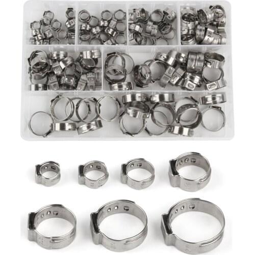 140PCS 304 Stainless Steel 5.8-21mm Single Ear Hose Clamps Assortment Kit
