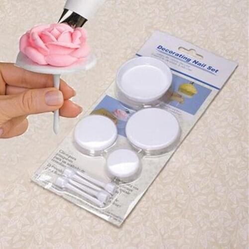 4PCS/Lot Cake Cream Decorating Tools Plastic Cake Nail Stands Sets White Icing Cream Piping Flower Pin Nails Sets Baking Tools