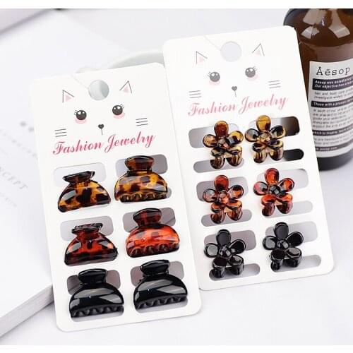 6pcs/card Kids Hair Claw For Girls Leopard Transparent Small Hair Clips Accessories Beautiful Hair Style Tools Fashion Barrettes