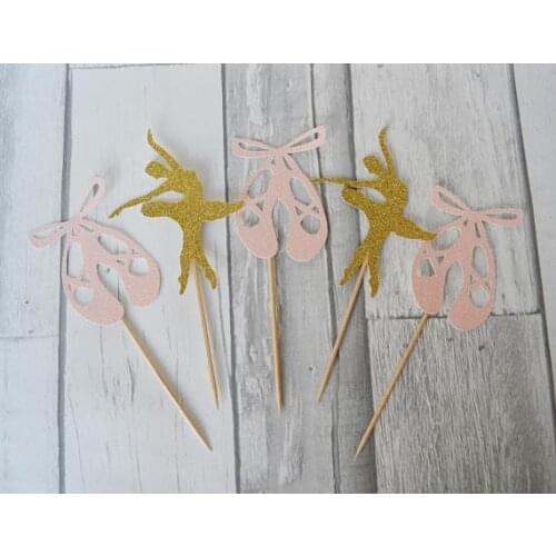 Glitter Ballerina dancing shoes Cupcake Toppers girl baby shower baptism wedding Ballet Birthday, Dance Party Decor