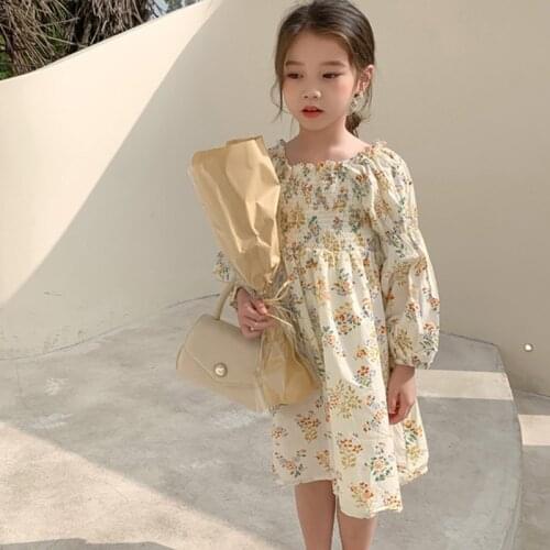 Bobora Girls Floral Cotton Summer Sundress Long Sleeveless Pleated Holiday Party Ruffle Neck Dress