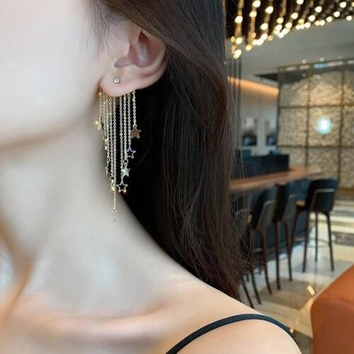 Exaggerated Temperament Star Tassel Earrings Rear Hanging Six-pointed Star Earrings European and American Women Fashion Earrings