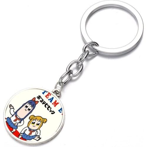 Anime POP TEAM EPIC Keychain Bronze Silver black Glass Dome Key Chain Bag Charm Pendant Keyring Holder Kids boy girl Pendant