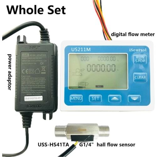 US211M Digital Flow meter Display with USS-HS41TA SUS304 Flow Meter Totalizer Flow Measurement 0.3-3.5L/min Range G1/4" thread