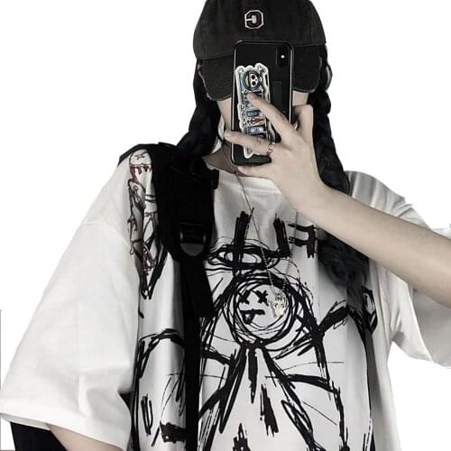 Long Graffiti T-Shirt Female Gothic Street Clothing Summer Plus Size Tess Harajuku Top Pattern Printed Avenue Accessories