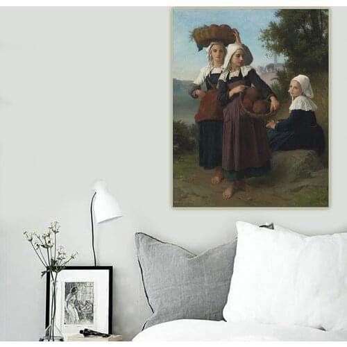 Holover Canvas Oil Painting William Adolphe Bouguereau"Young Girls of Fouesnant Returning from the Market"Aestheticism Aesthetic