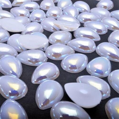 White AB Color Tear Drop Shape Flatback Half Pearl Beads Loose DIY ABS Plastic Imitation Half Pearl Nail Arts Decoration Crafts