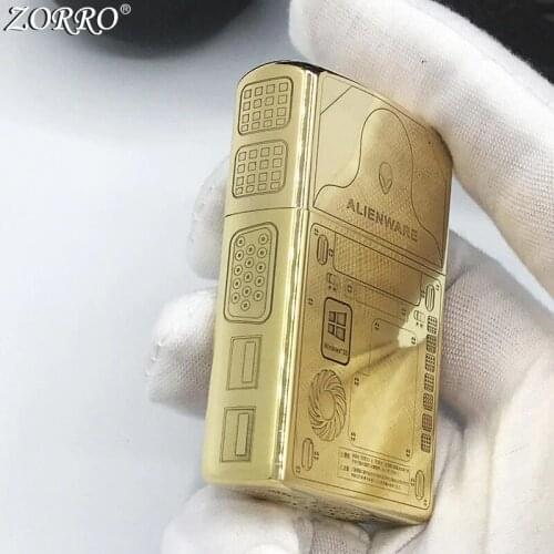 Zorro Pure Copper Kerosene Lighter Classic Carving My Computer Design Brass Gasoline Lighter Personality Creative Gift