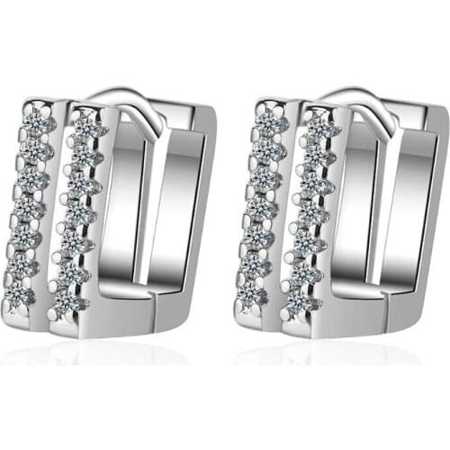 KOFSAC Shiny 925 Sterling Silver Hoop Earring For Women Charm Zircon Double Row Square Gold Earring Lady Anniversary Accessories