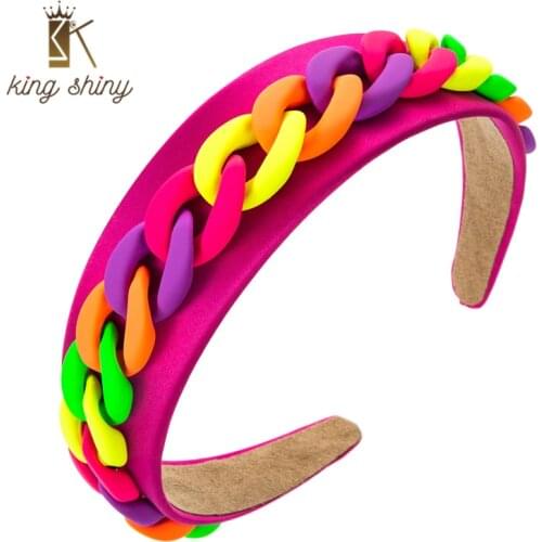 King Shiny Elegant Korean Macaroon Color Chain Headband Vintage Candy Color Fabric Hairband Girls Party Hair Accessories Crown
