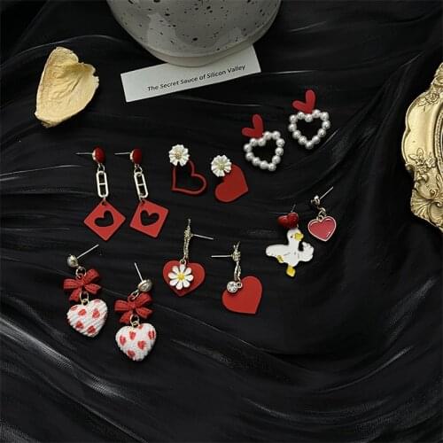 Creative Fun Cartoon Cute Red Love Confession Series Earrings Female Fashion Retro Ins Student Ear Jewelry