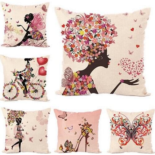 45*45cm Flower fairy hot printed linen pillow cover covers butterfly girls pillow case Home bedding hotel Decorative pillowcase