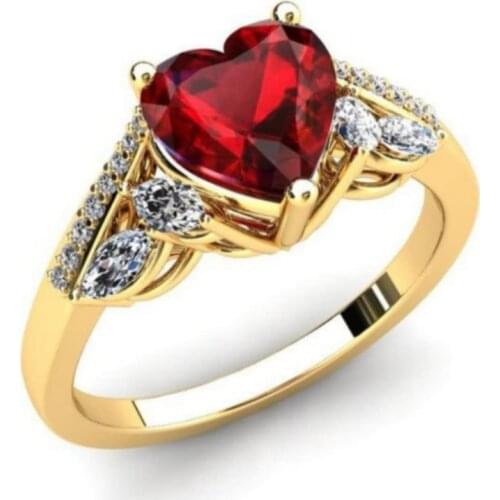 Fashion 4 Colors Red Heart Love Inlaid Full Zirconia Crystal Gold Color Zinc Alloy Female Ring for Women Party Jewelry