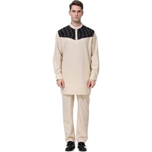 Muslim Arab Men Thobe Thawb Caftan Suit Islamic Abaya Jilbab Moslem Shirt Pants Robes Eid Worship Service Middle East Ramadan