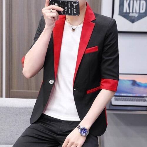 2021 Mens Summer Thin Mid Sleeve Short Sleeve Youth Color Matching Casual blazer