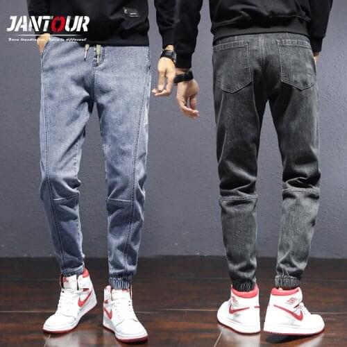 Autumn Winter Casual Harem Pants Men 2020 Men Jeans Fashion Patchwork Big Pocket Slim Jeans Moto Style Thicken Pants Man M-3XL