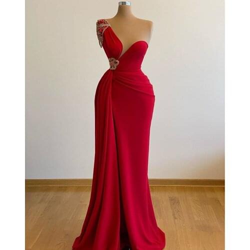 Simple Red Evening Dresses Turkish Arabic Cheap Party Dress Gowns 2020 Custom Made Satin Long Mermaid Prom Dress Robe De Soiree