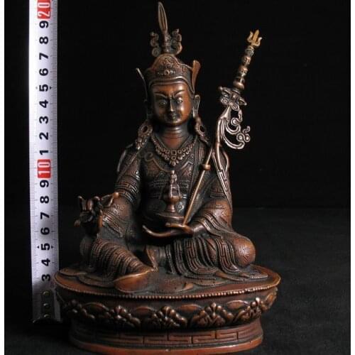 Old Buddhism Tibetan Bronze Padmasambhava Buddha Statue 8.3"H(21cm) copper tools wedding Decoration Brass Bronze