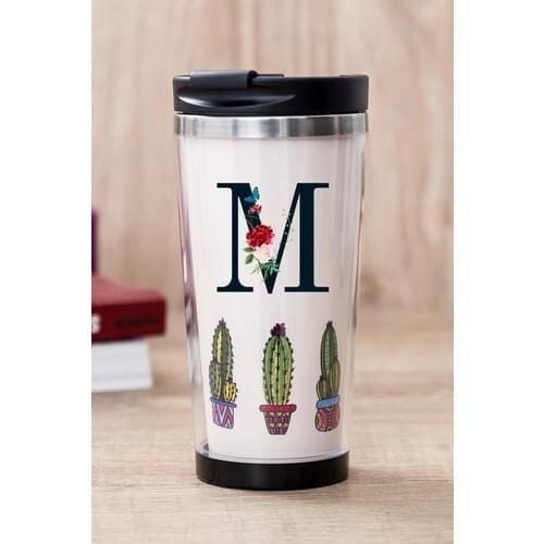 Gift Shop Letter M Cactus Pattern Thermos Cup