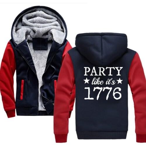 Party like its 1776 Casual Hoodies Sweateshirts Men Velvet Zipper Warm Poleron Hombre Fashion Loose Parkas Streetwear Thick