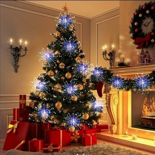 Battery Powered 120 LED Firework String Lights 8Modes Remote Copper Wire Waterproof Dandelion Flash Fairy Lamp Garden Home Decor