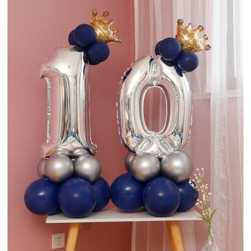 17Pcs/Set 32inch 0-9 Silver Number Foil Balloons With Crown 1st Birthday Party Decoration Kids Baby Shower Digital Helium Ballon