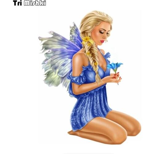 WCS975 Cartoon beautiful elf girl holding flowers car sticker PVC colorful Decals Waterproof sticker on Car Body Rear Window