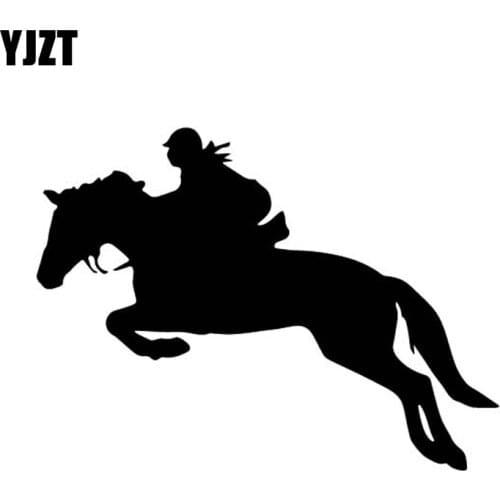 YJZT 15CM*11.1CM Horse Riding Jump Silhouette Ancient Vehicle Vinyl Decal Car Sticker Dazzling Black/Silver C27-1036