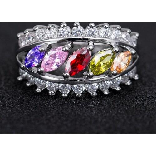 New Creative Multicolor Crystal Leaf Ring for Women Silver Color with AAA Zircon Finger Rings For Women Wedding Jewelry
