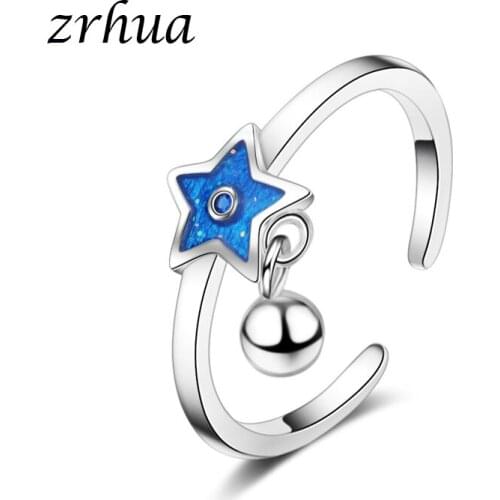 ZRHUA Round Ball 925 Silver Ring For Women Accessories Fashion Blue Star Wedding Engagement Finger CZ Wedding Jewelry Ring Bling