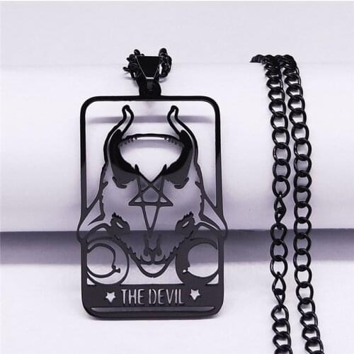 Satan Sheep Head Stainless Steel Choker Necklace Black Color Inverted Pentagram Moon Necklaces Jewelry colier femme N44457S03