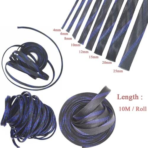 10M 4/6/8/10/12/15/20/25mm Insulation Braided Sleeving Tight PET Expandable Cable Sleeves 8Sizes Wire Gland Cables Protection