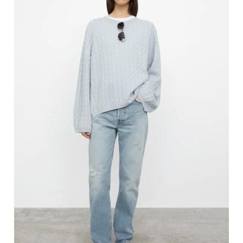 100% Cashmere cable Soft Sweater Oversized Jumper Wide Sleeves Fashion Twisted Tops High Quality